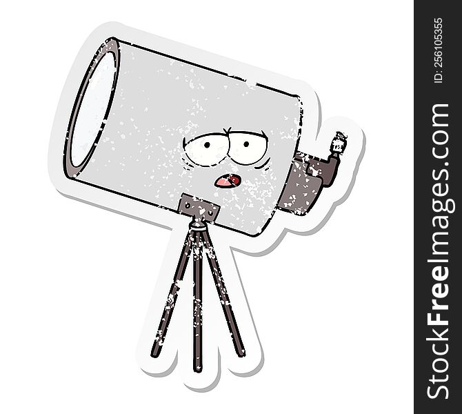 distressed sticker of a cartoon bored telescope with face