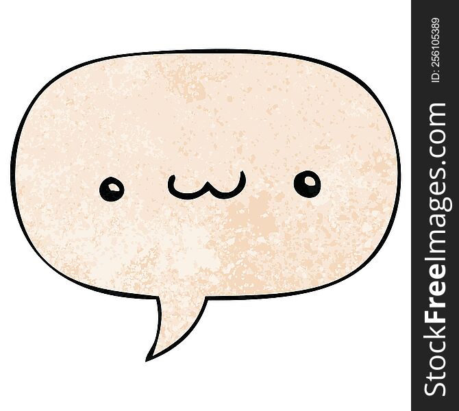 happy cartoon expression with speech bubble in retro texture style