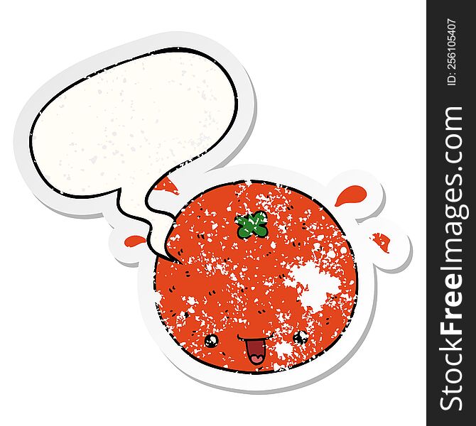 Cartoon Orange And Speech Bubble Distressed Sticker