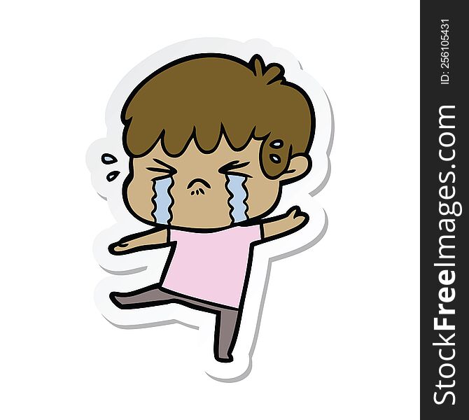 sticker of a cartoon boy crying