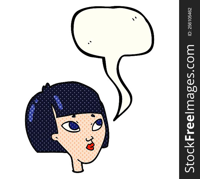 freehand drawn comic book speech bubble cartoon female face
