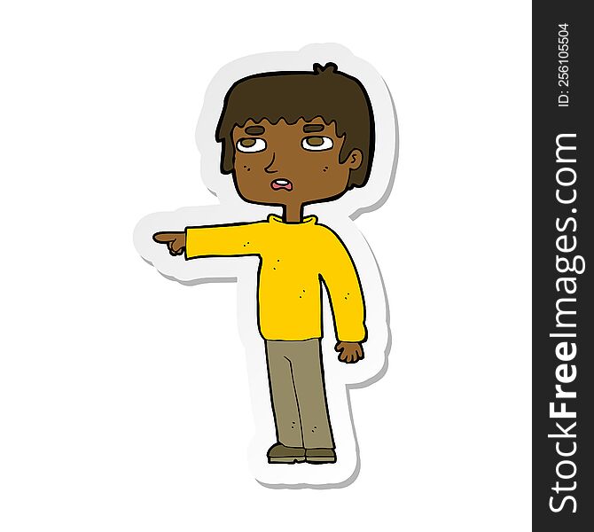 Sticker Of A Cartoon Boy Pointing