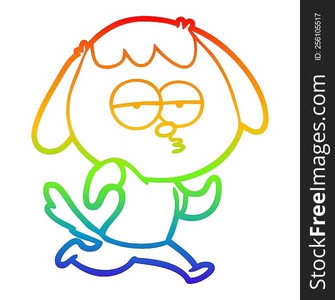 Rainbow Gradient Line Drawing Cartoon Bored Dog