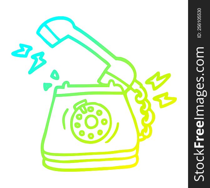 cold gradient line drawing of a cartoon old rotary dial telephone