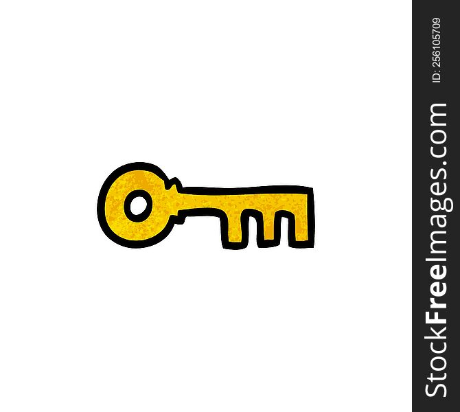 hand drawn textured cartoon doodle of a brass key