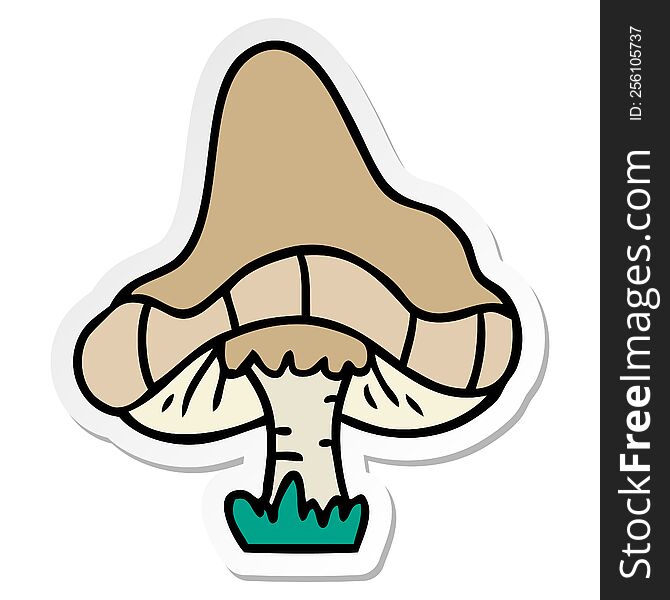 hand drawn sticker cartoon doodle of a single mushroom