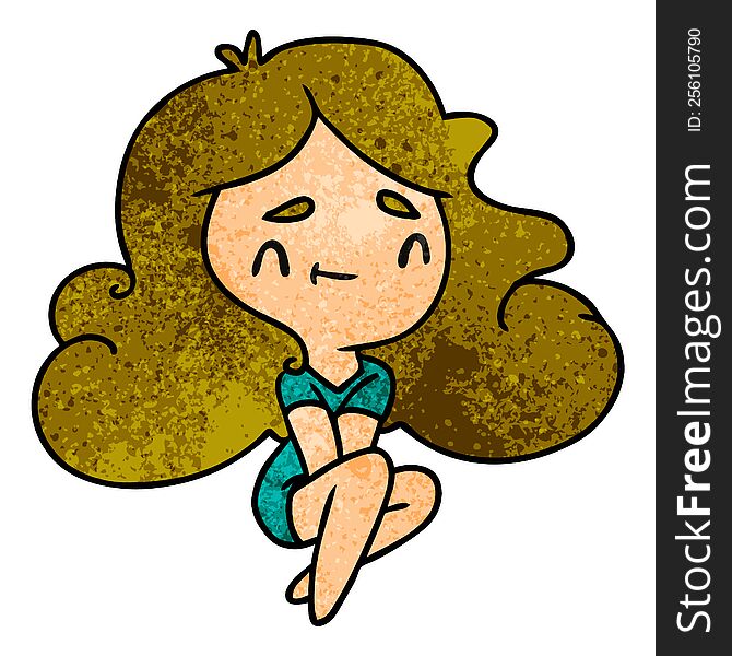 textured cartoon illustration of a cute kawaii girl. textured cartoon illustration of a cute kawaii girl