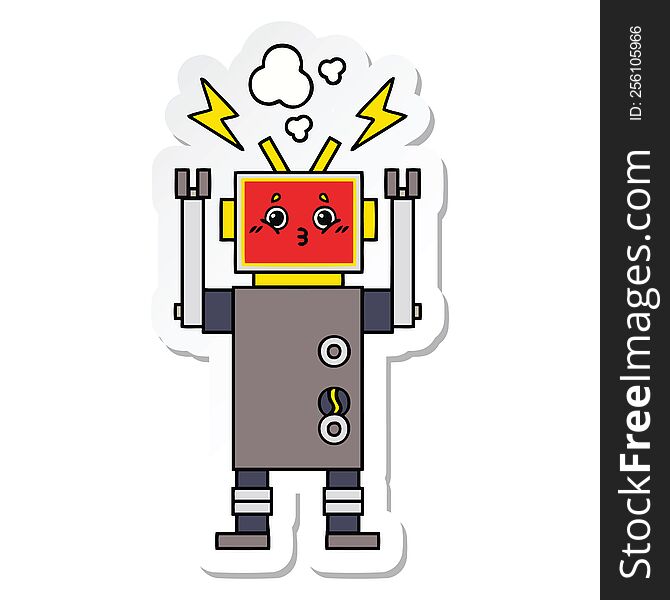 Sticker Of A Cute Cartoon Robot Malfunction
