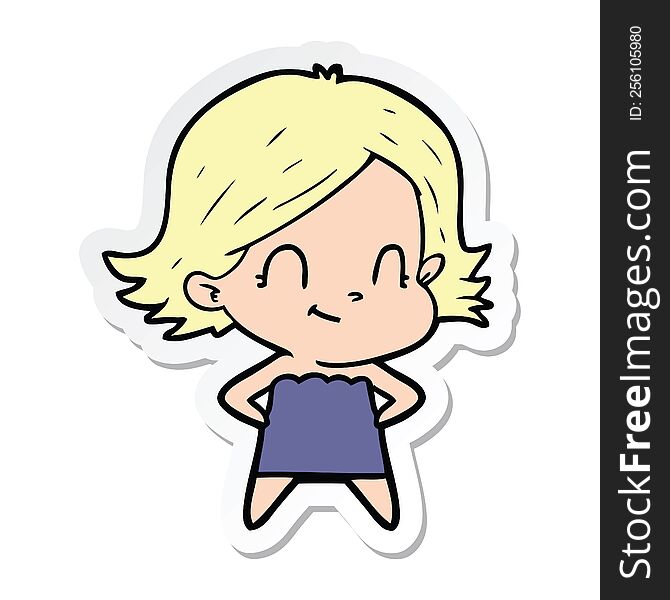 sticker of a cartoon friendly girl