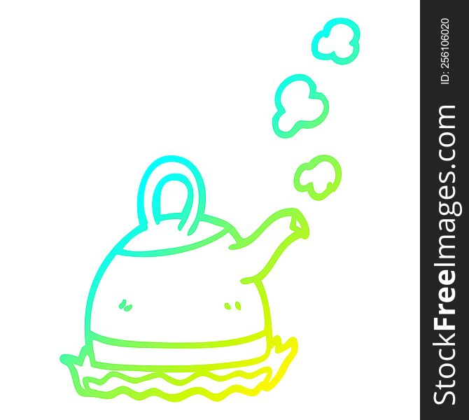 cold gradient line drawing of a cartoon kettle on stove