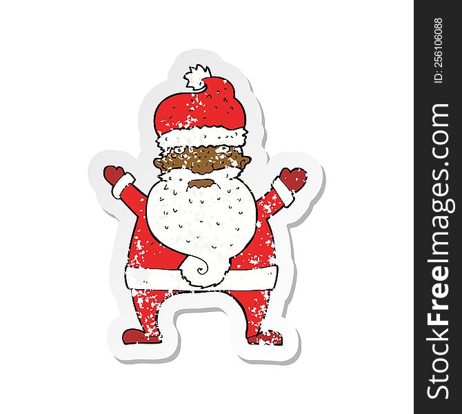 retro distressed sticker of a cartoon ugly santa claus