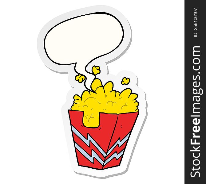 cartoon box of popcorn with speech bubble sticker