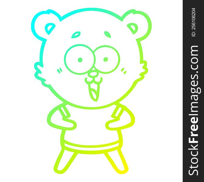 Cold Gradient Line Drawing Laughing Teddy  Bear Cartoon