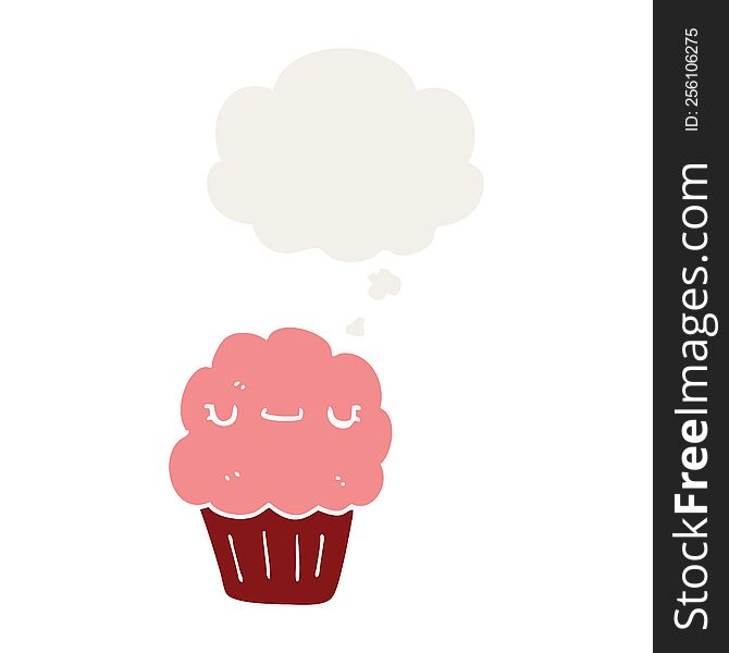 cartoon muffin with thought bubble in retro style