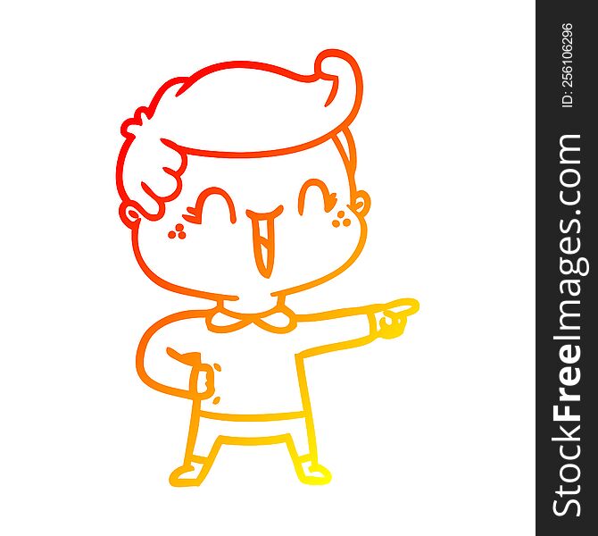 warm gradient line drawing of a cartoon laughing boy pointing
