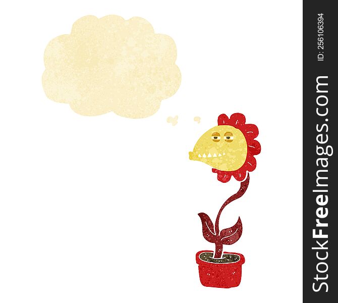 cartoon monster flower with thought bubble