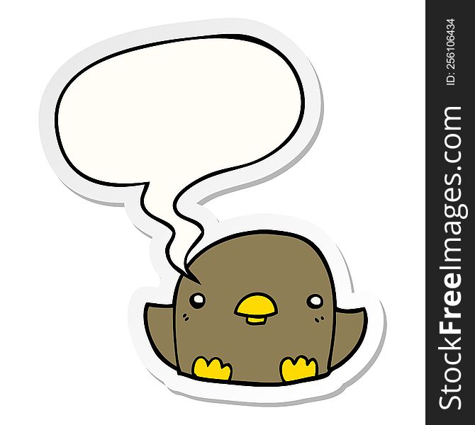 cartoon chick with speech bubble sticker. cartoon chick with speech bubble sticker