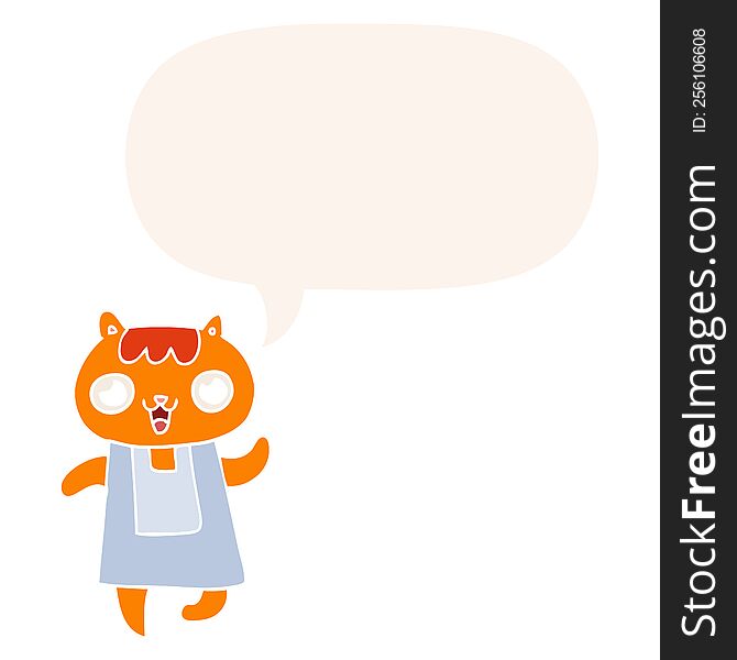 cartoon cat with speech bubble in retro style
