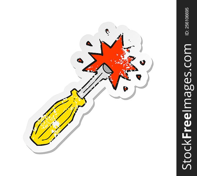 retro distressed sticker of a cartoon screwdriver