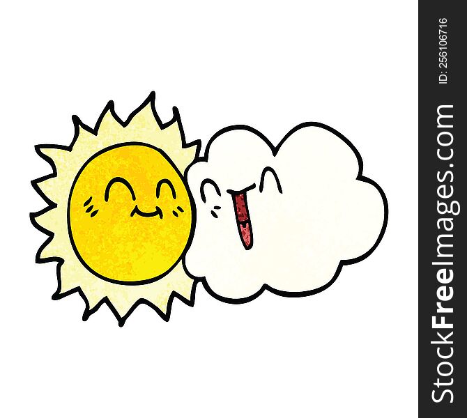 cartoon doodle happy sunshine and cloud