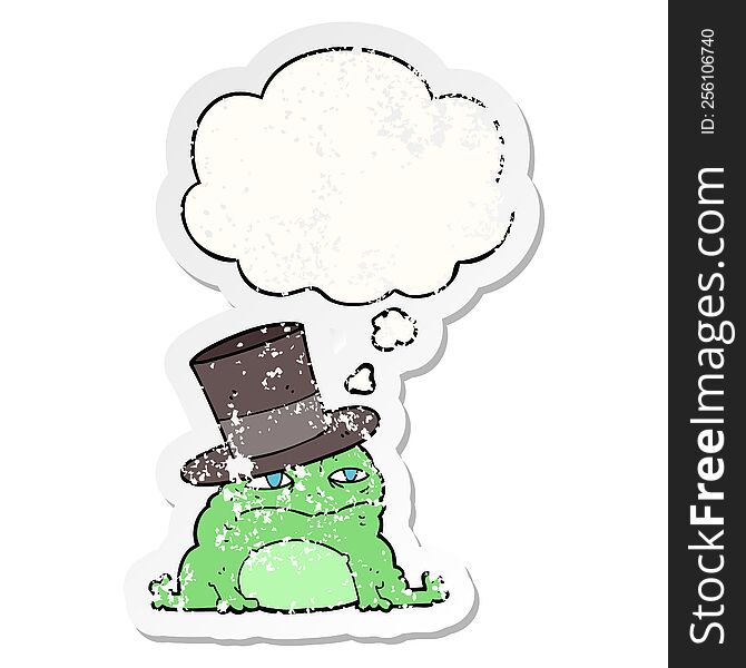 cartoon rich toad with thought bubble as a distressed worn sticker