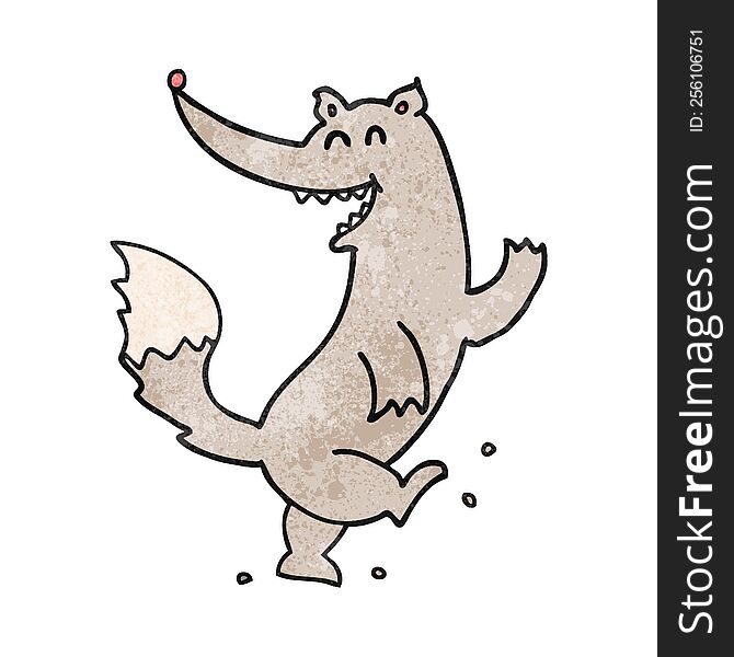 Textured Cartoon Happy Wolf Dancing