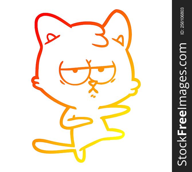 warm gradient line drawing of a bored cartoon cat