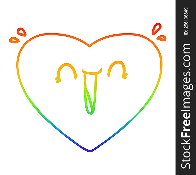 rainbow gradient line drawing of a cartoon happy heart