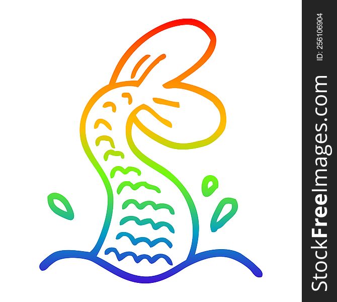 rainbow gradient line drawing of a cartoon mermaid tail
