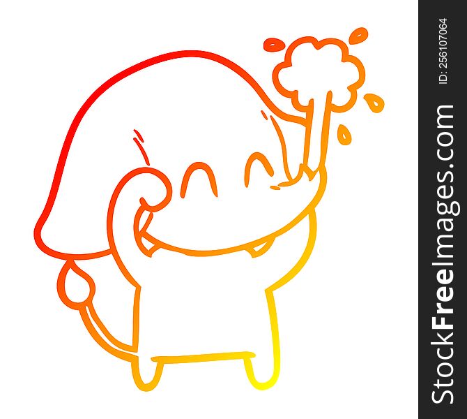 warm gradient line drawing of a cute cartoon elephant spouting water