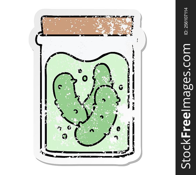 hand drawn distressed sticker cartoon doodle jar of pickled gherkins