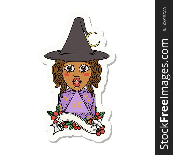 human mage with natural 20 D20 dice roll sticker