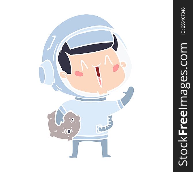 happy flat color style cartoon astronaut with moon rock