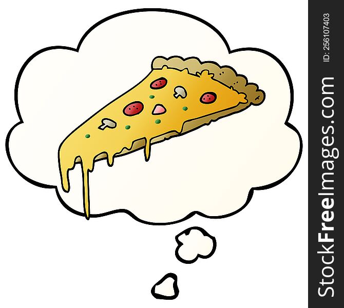 Cartoon Pizza Slice And Thought Bubble In Smooth Gradient Style