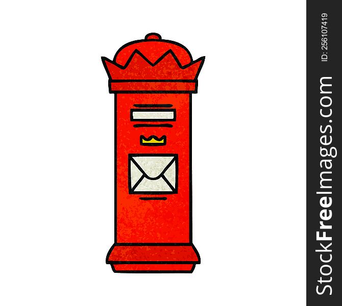 retro grunge texture cartoon of a british post box