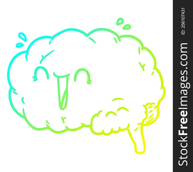 cold gradient line drawing of a cartoon brain laughing