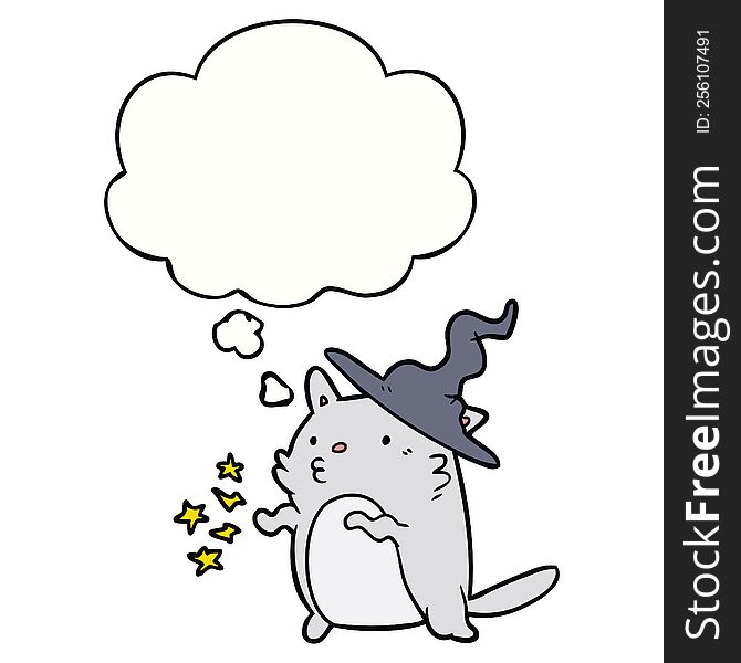 cartoon cat wizard with thought bubble. cartoon cat wizard with thought bubble