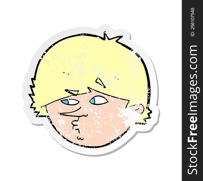 Retro Distressed Sticker Of A Cartoon Suspicious Man