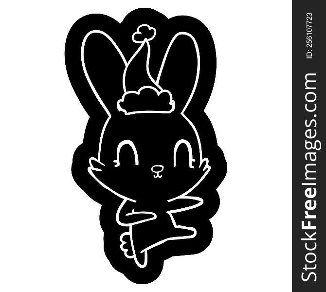 Cute Cartoon Icon Of A Rabbit Dancing Wearing Santa Hat