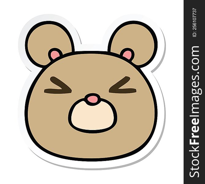 Sticker Of A Quirky Hand Drawn Cartoon Bear Face