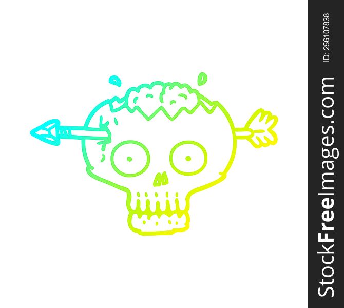 cold gradient line drawing of a cartoon skull with arrow through brain