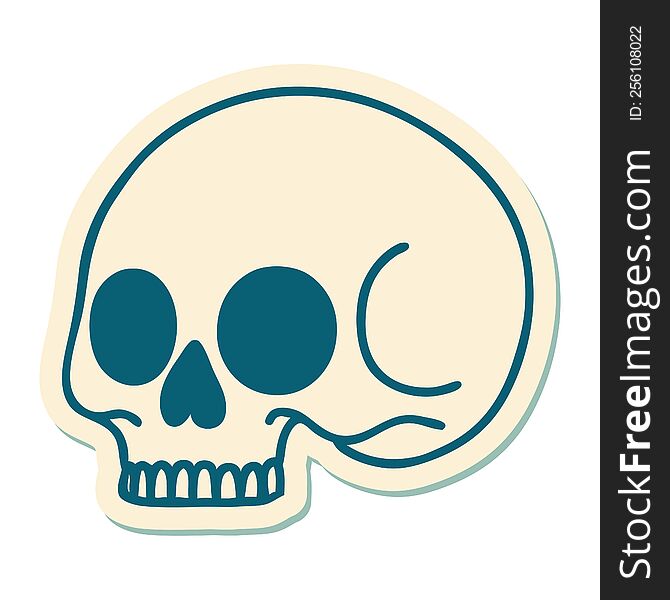 sticker of tattoo in traditional style of a skull. sticker of tattoo in traditional style of a skull