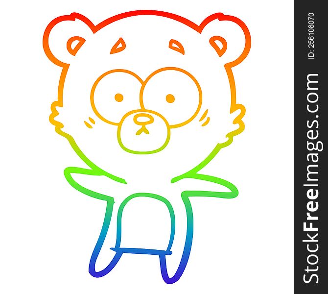 rainbow gradient line drawing of a anxious bear cartoon