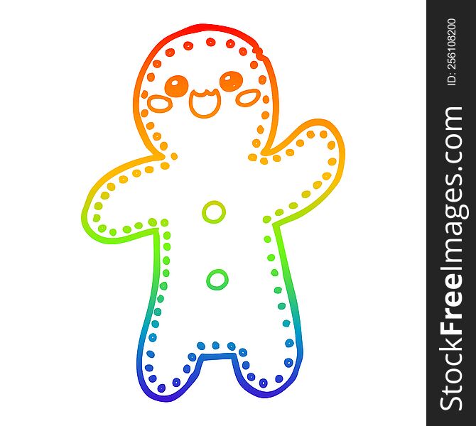 rainbow gradient line drawing of a cartoon gingerbread man
