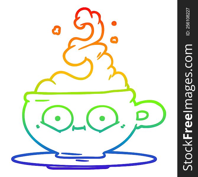 Rainbow Gradient Line Drawing Cartoon Hot Cup Of Coffee