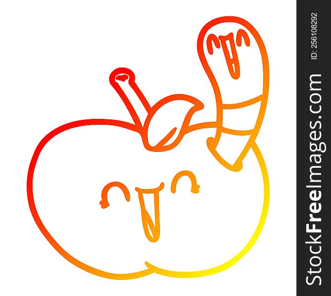 Warm Gradient Line Drawing Cartoon Worm In Happy Apple