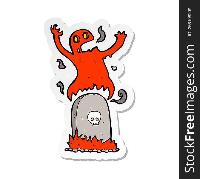 Sticker Of A Cartoon Ghost Rising From Grave