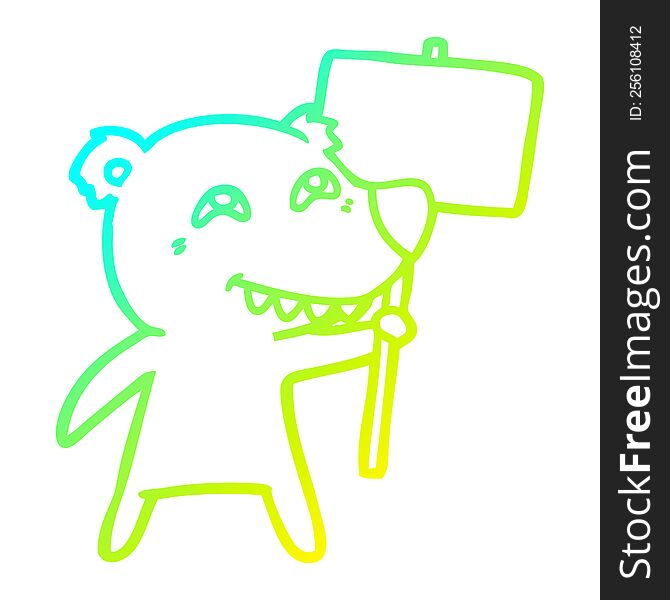 Cold Gradient Line Drawing Cartoon Polar Bear Showing Teeth