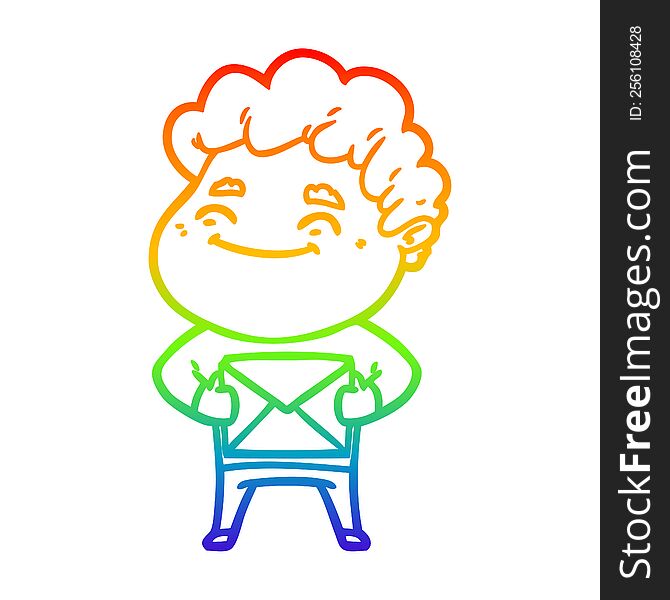 Rainbow Gradient Line Drawing Cartoon Friendly Man