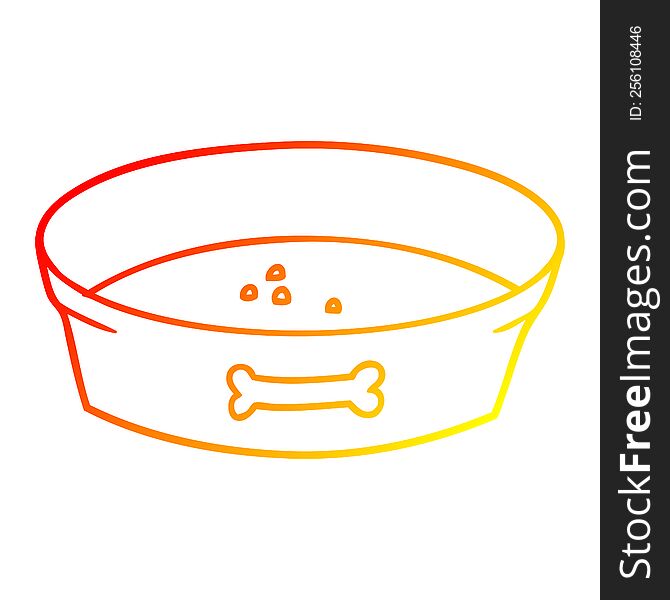 warm gradient line drawing of a cartoon empty dog food bowl